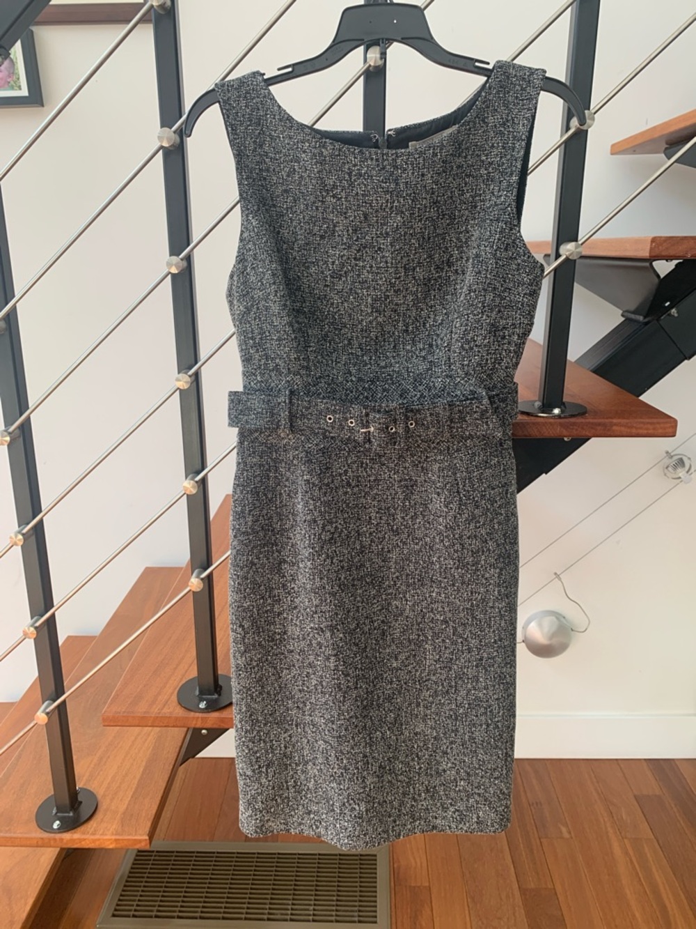 Banana Republic Gray Textured Sheath Midi Dress with Belt